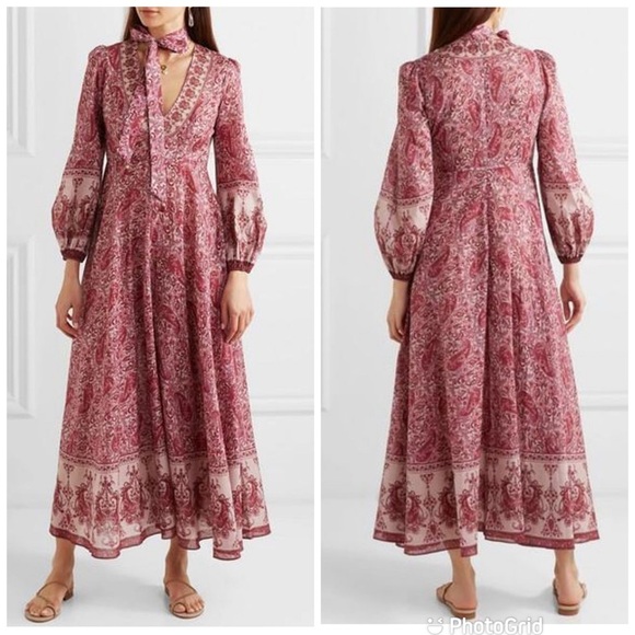 Zimmermann Amari Paisley-Print Midi Dress in Red Cotton Voile